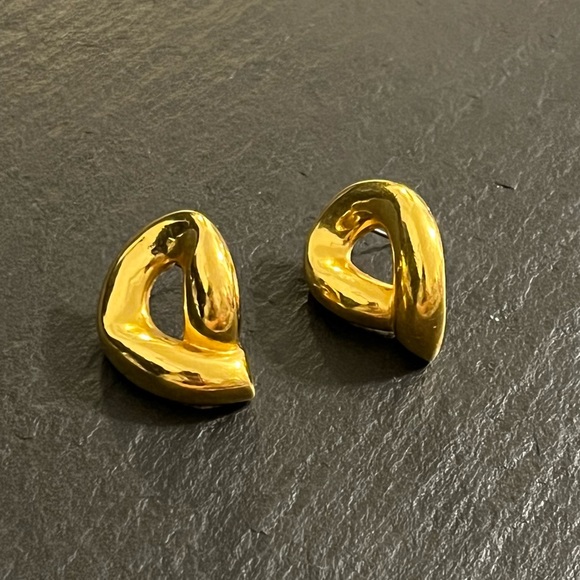 Maxine Denker Gold Tone Marked Statement Post Earrings - Picture 2 of 8